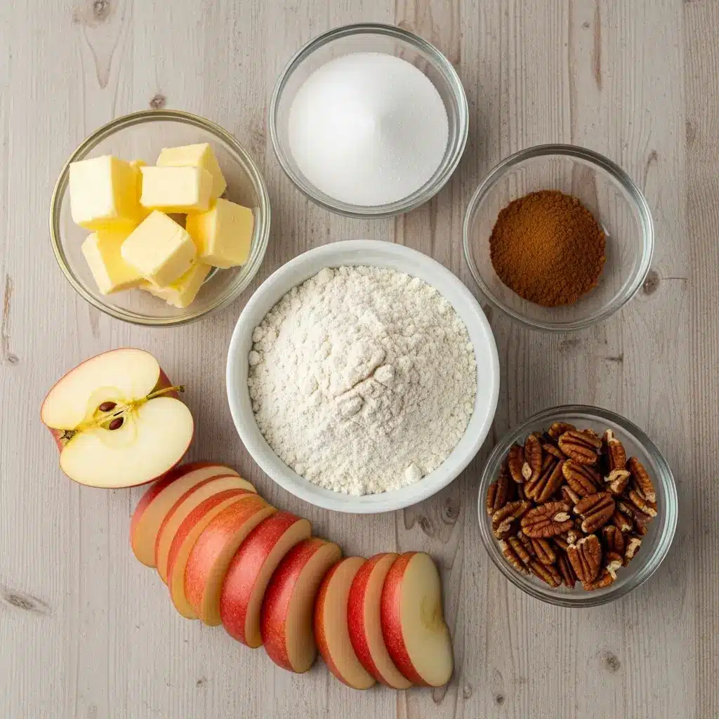 Apple Brownies ingredients displayed on wooden table