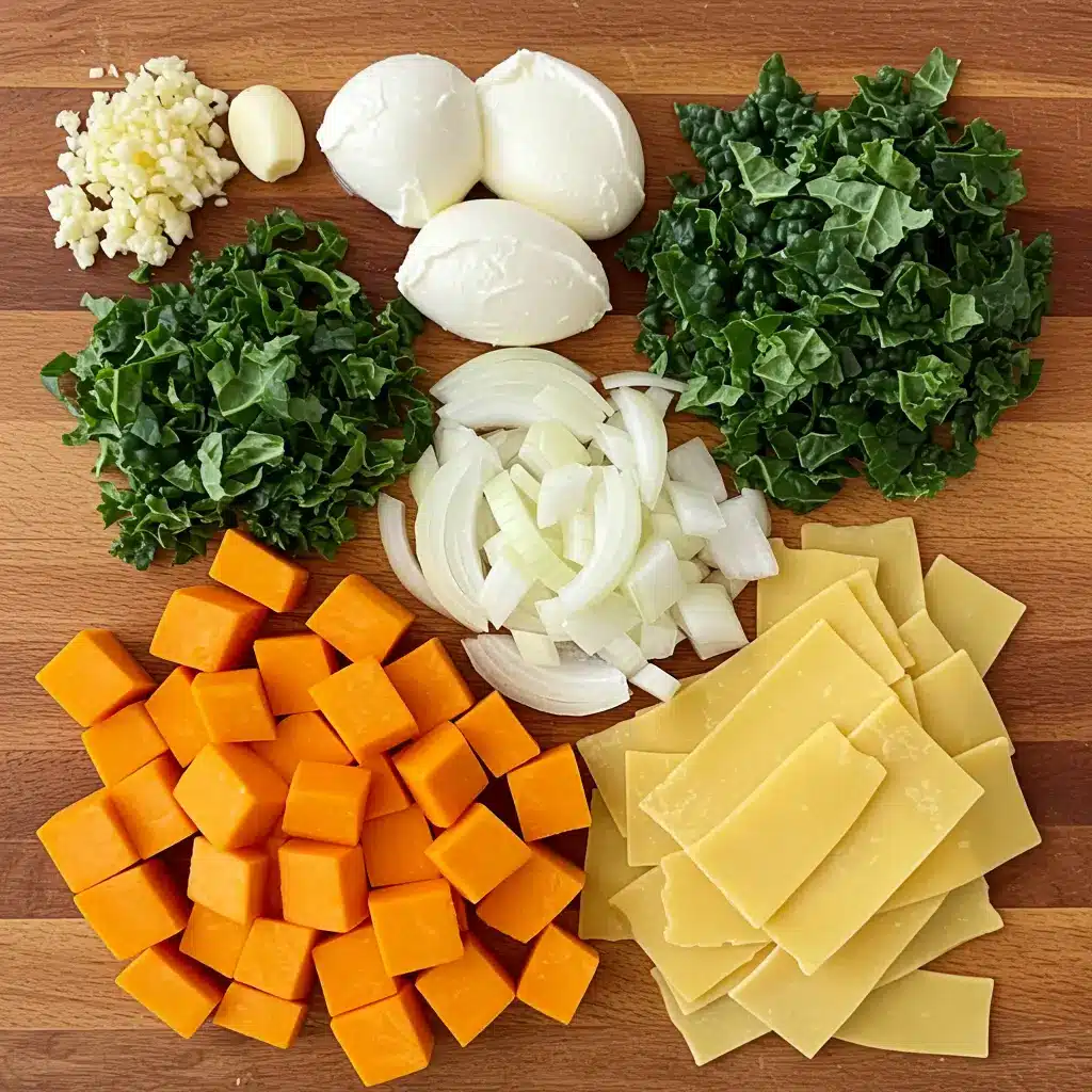 butternut squash lasagna soup ingredients arranged on table