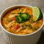 Cajun White Chicken Chili recipe in a rustic bowl