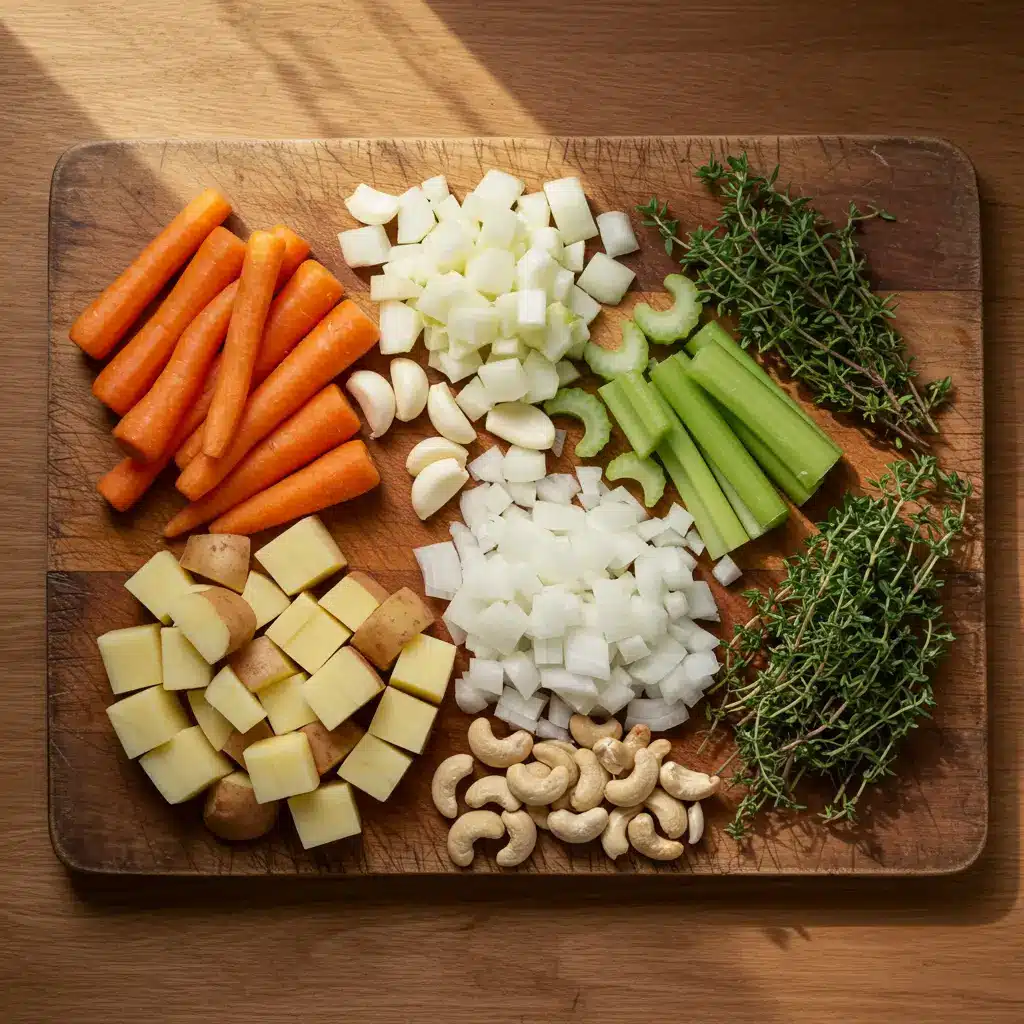 chopped ingredients for carrot potato soup