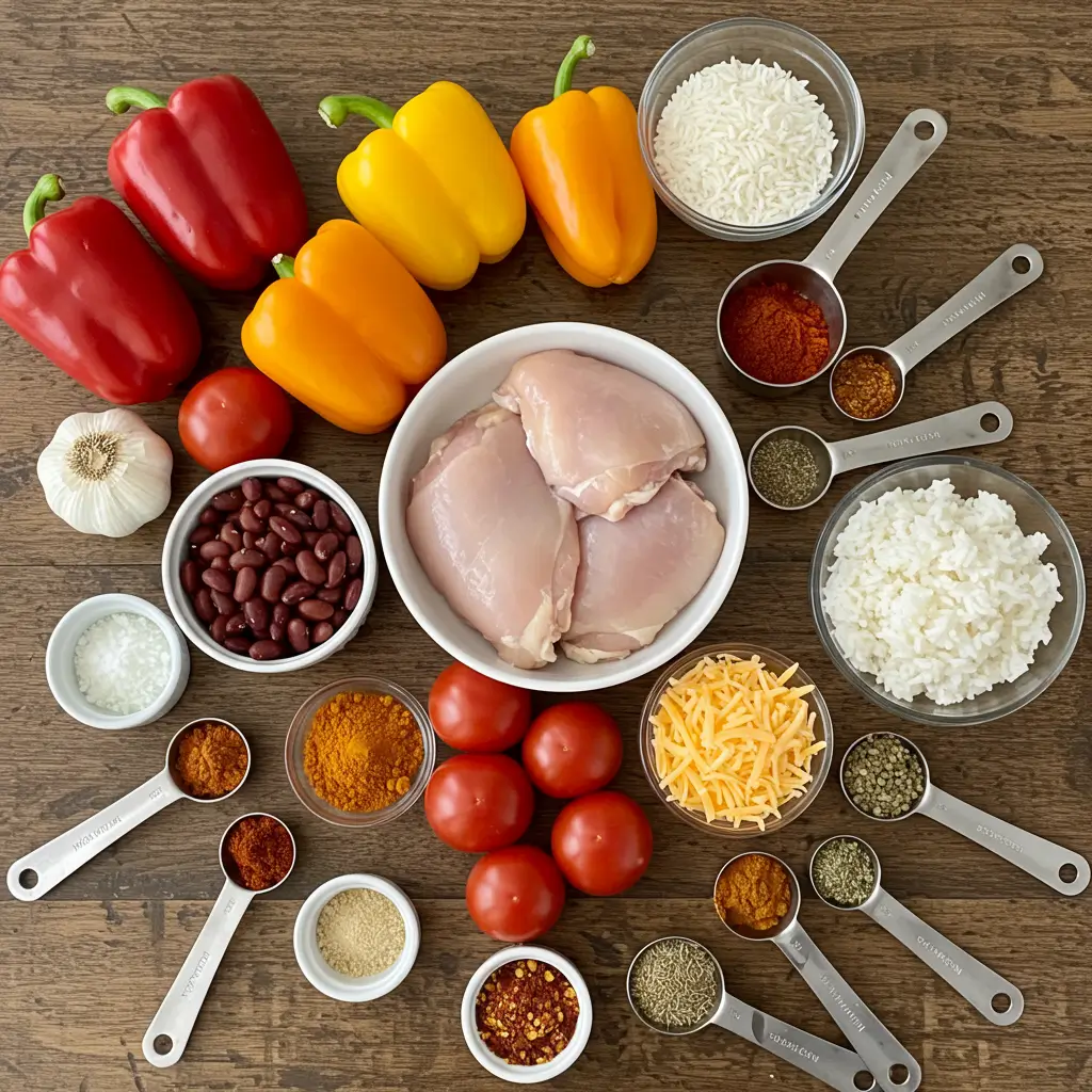 Chicken Fajita Soup ingredients on kitchen counter.