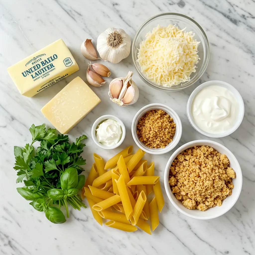 Ingredients for Creamy Alfredo Lasagna Soup arranged on a countertop