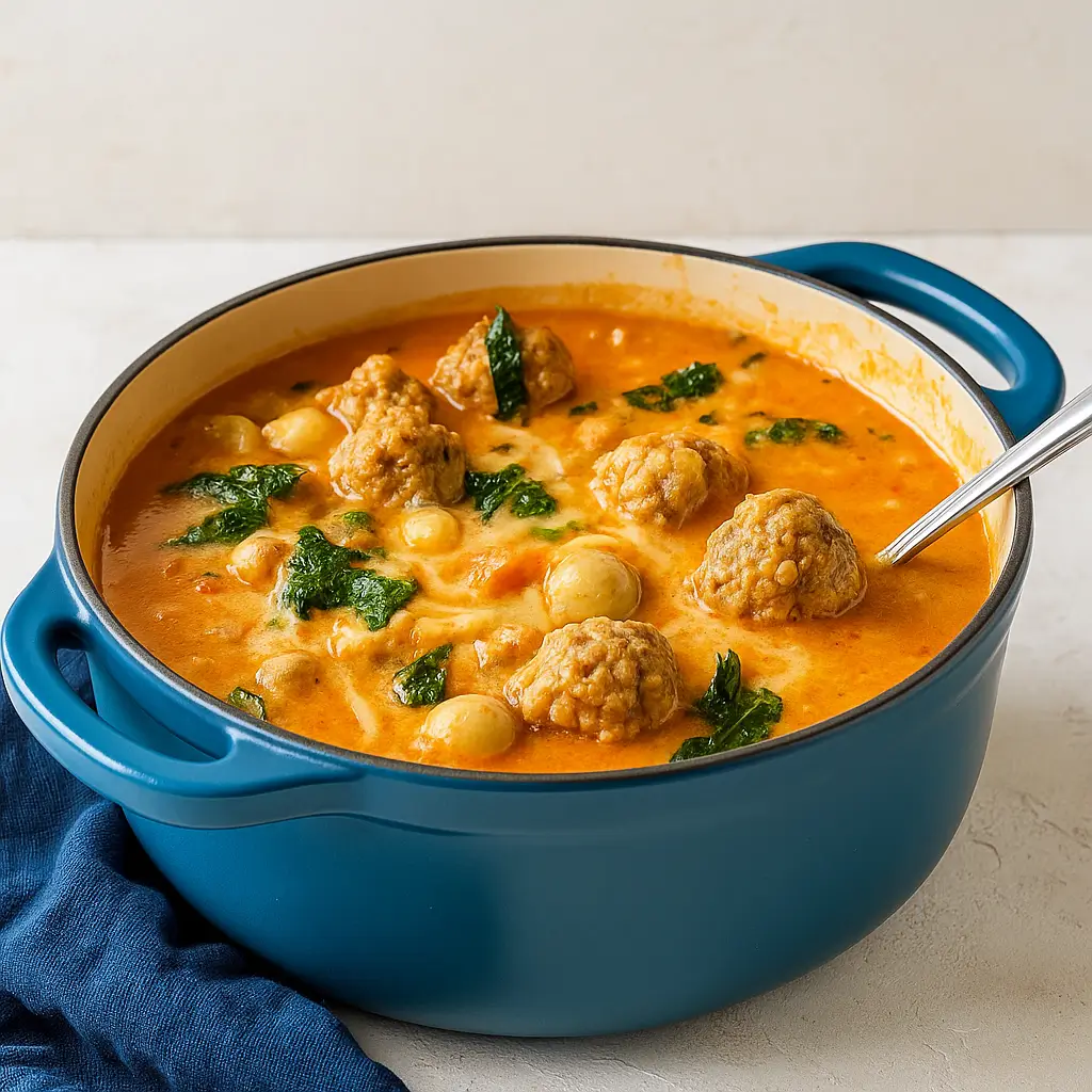 Creamy Italian Meatball Soup to Warm Your Soul in a cozy kitchen setting