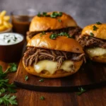 Crock Pot French Dip Sandwiches with au jus dipping sauce