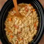 Crock Pot Italian Chicken Soup in a bowl with pasta and parmesan