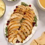 crock pot turkey breast served with mashed potatoes and green beans