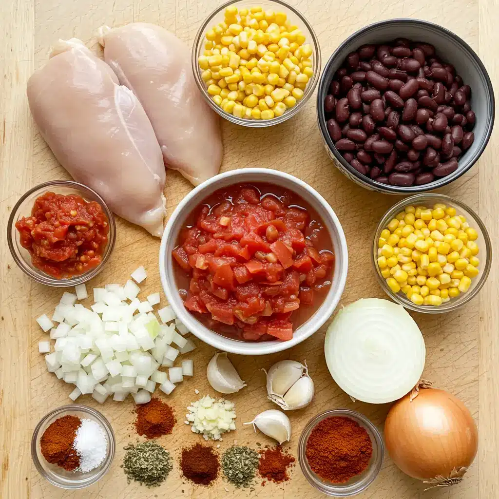 Crockpot Chicken Tortilla Soup ingredients on a wooden table