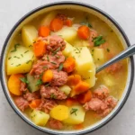 Crockpot Creamy Potato & Hamburger Soup in bowl