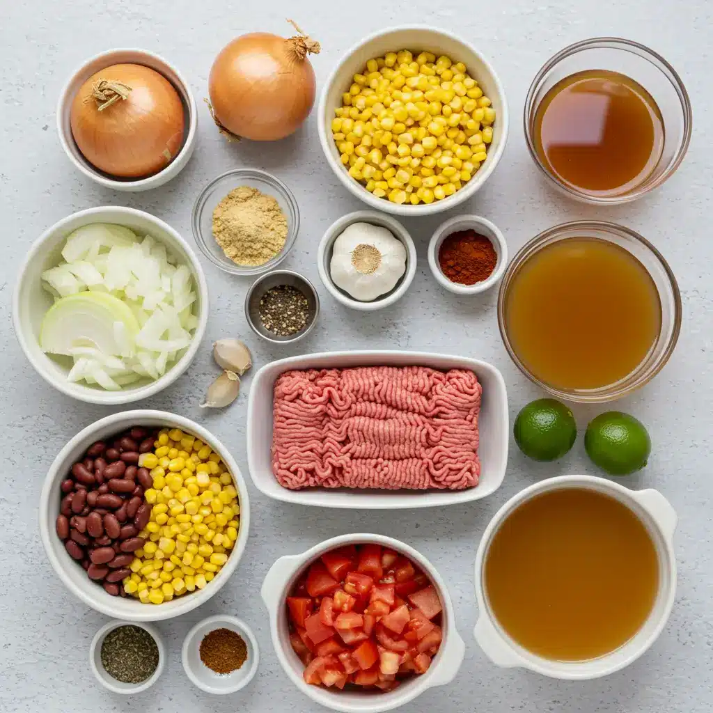 easy taco soup ingredients flat lay
