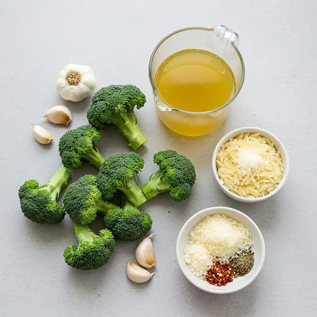 Ingredients for Italian Broccoli Soup on a kitchen counter