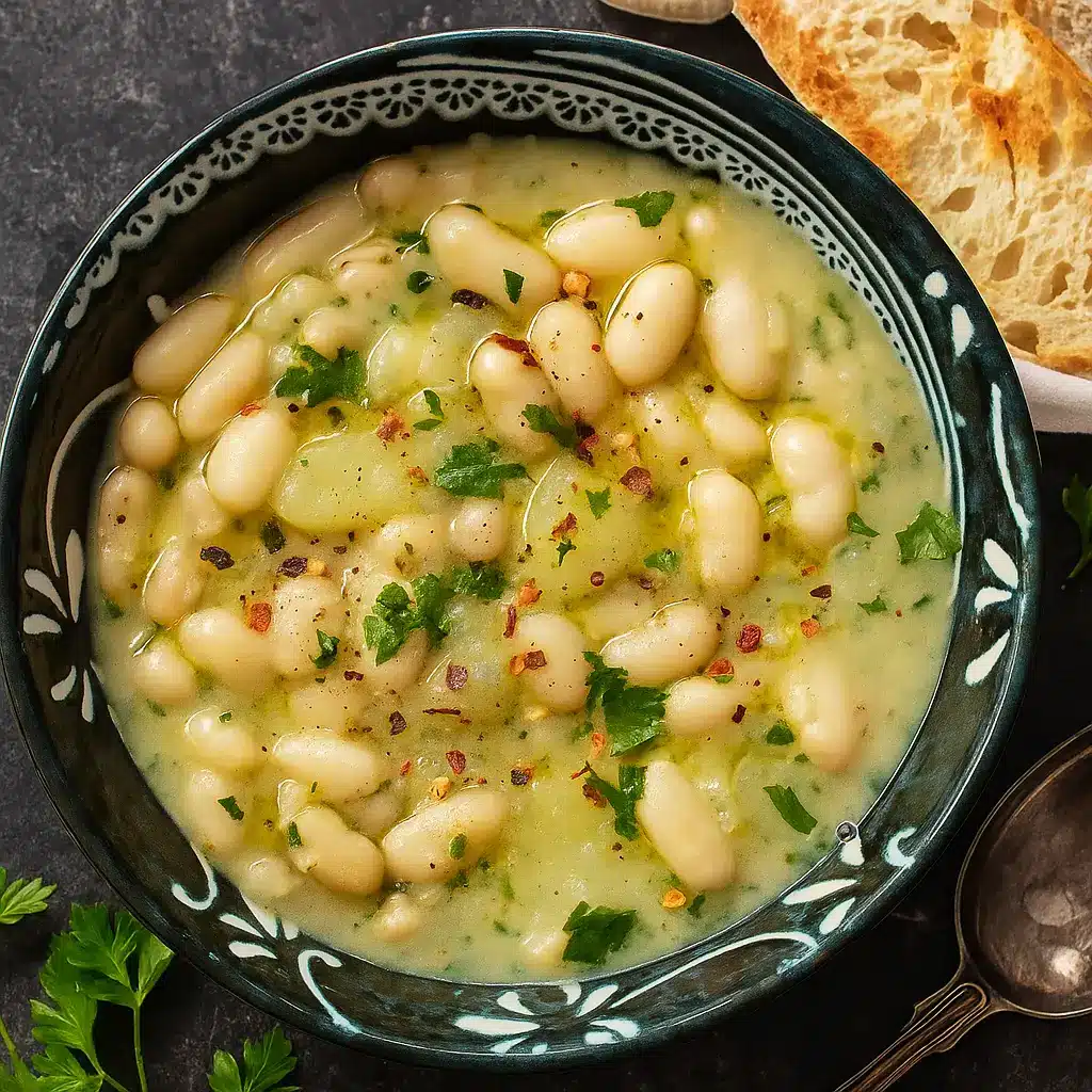 Italian white bean soup served with bread