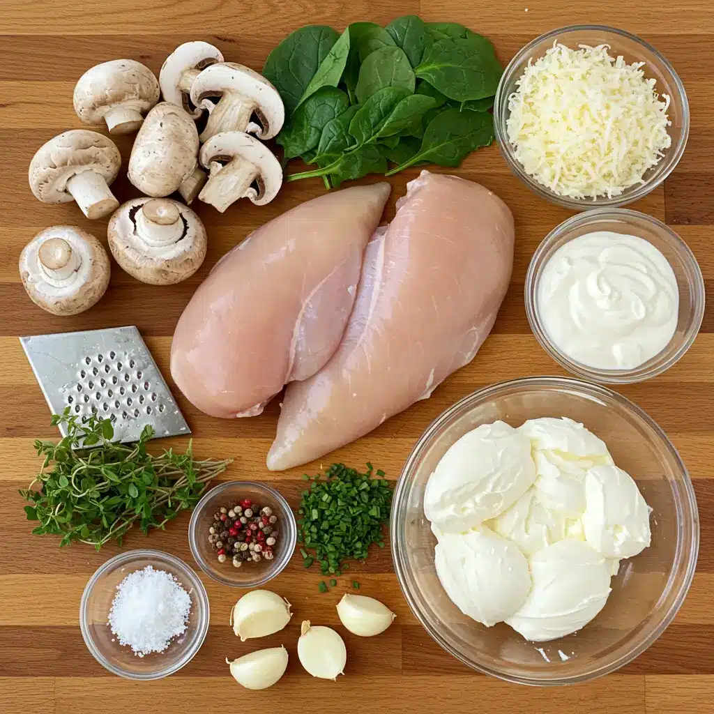 Ingredients for Low-Carb Chicken Spinach Mushroom Bake