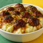 Meatball & Mashed Potato Bake comfort food casserole