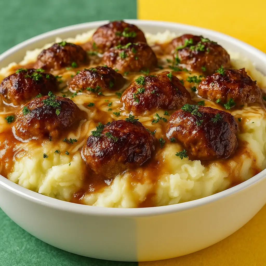 Meatball & Mashed Potato Bake comfort food casserole