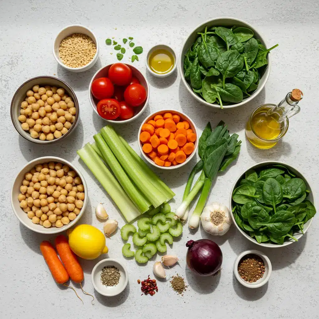 Mediterranean Soup ingredients displayed on a counter