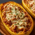 Million Dollar Spaghetti Squash Pasta baked casserole with golden cheese