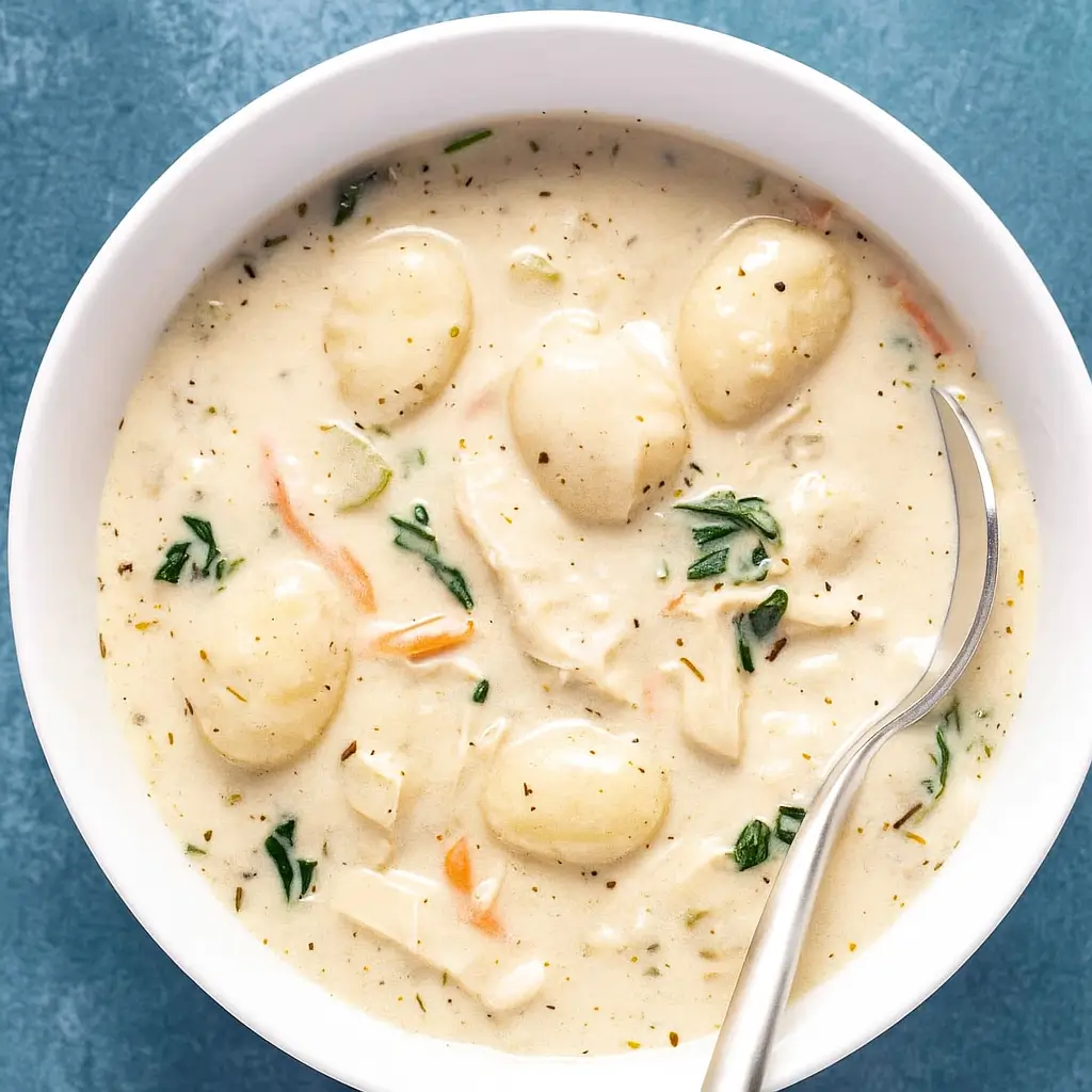 Olive Garden Chicken Gnocchi Soup Recipe served in a rustic bowl