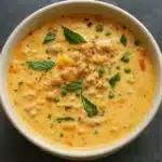 one pot creamy italian ground chicken soup in a bowl with basil