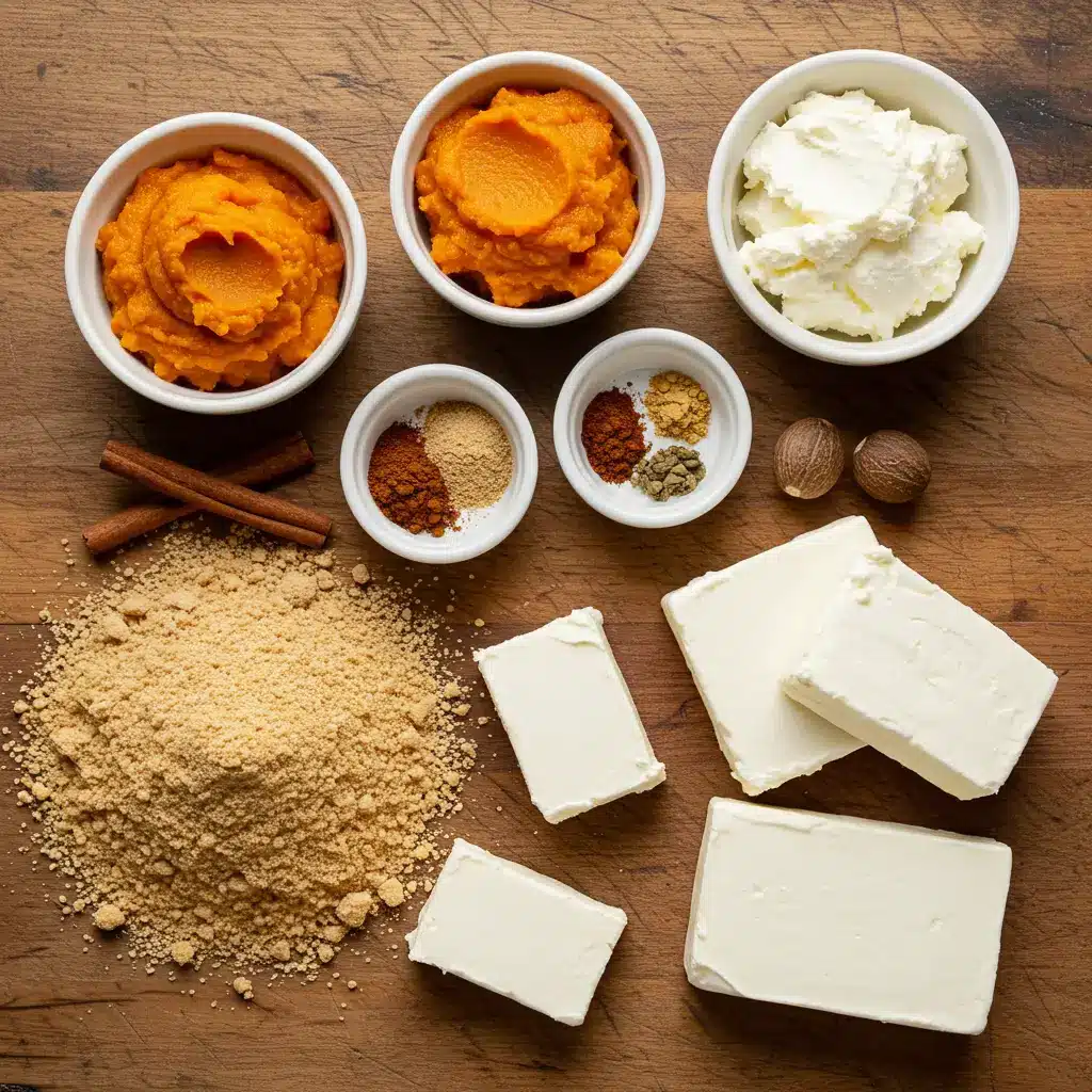 Pumpkin Cheesecake Bars ingredients flat lay