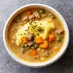 Shepherd’s Pie Soup Recipe served with cheddar and bread