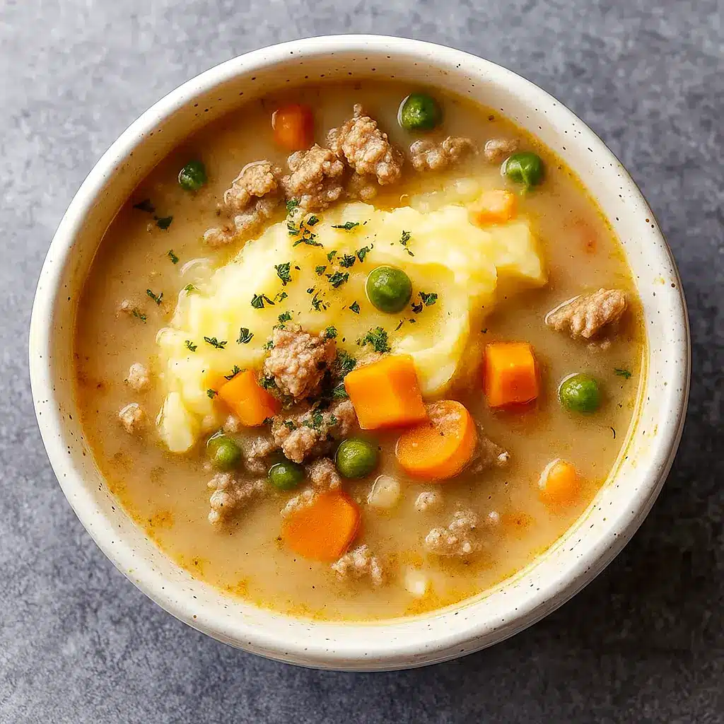 Shepherd’s Pie Soup Recipe served with cheddar and bread
