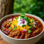 Slow Cooker Chili Recipe hearty bowl with toppings