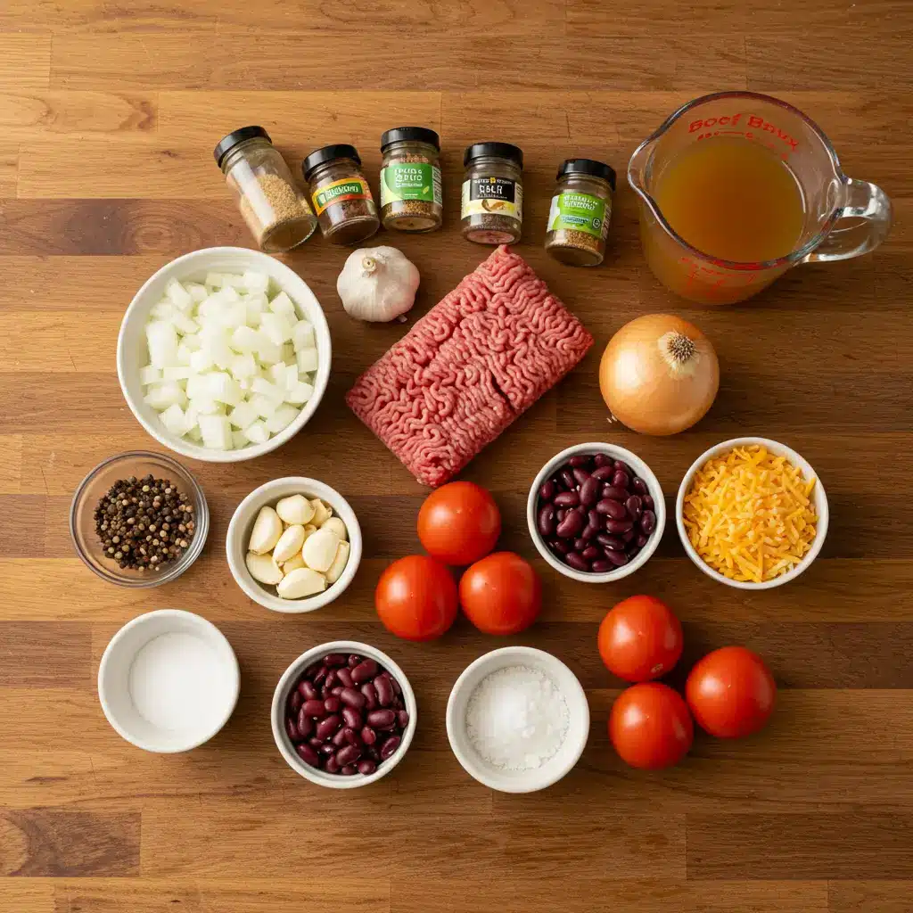 Slow Cooker Chili Recipe ingredients on kitchen counter