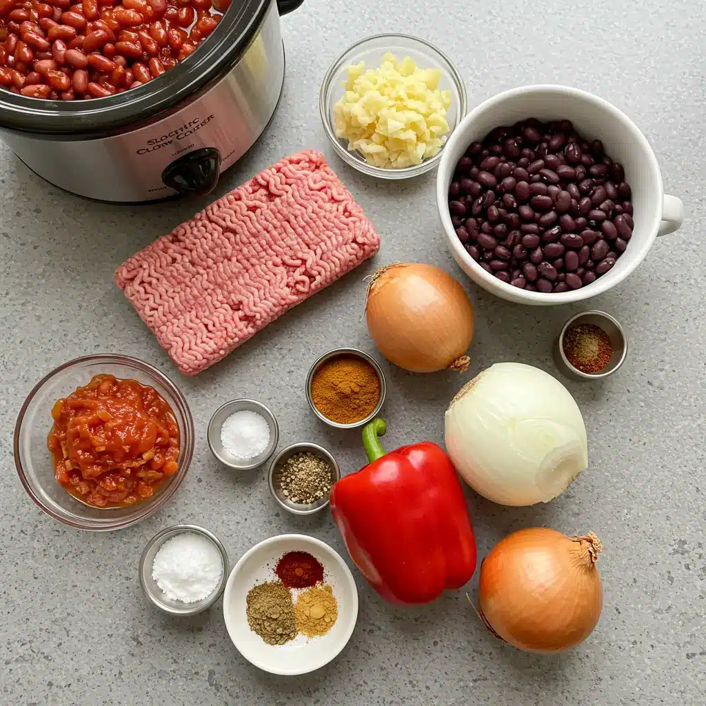 slow cooker turkey chili ingredients flat lay