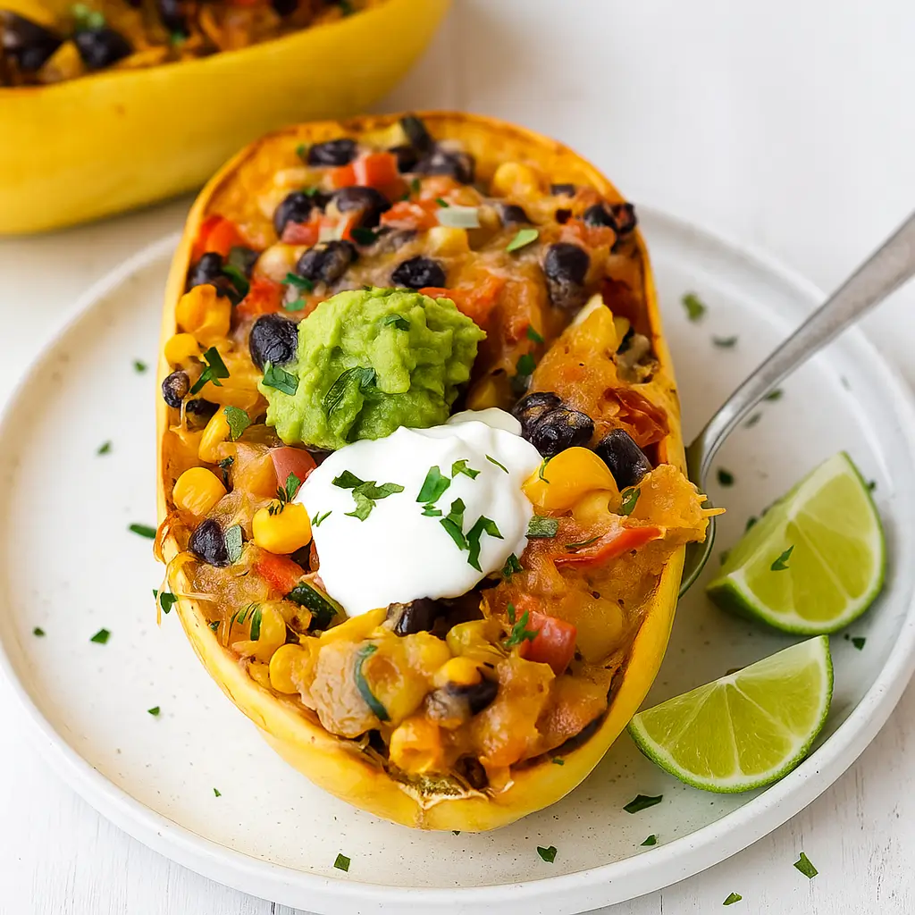 spaghetti squash burrito bowls with cheese and toppings