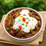 Spicy Steak Chili served with cornbread