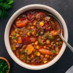 Sweet Potato Stew in a rustic bowl with beef and vegetables