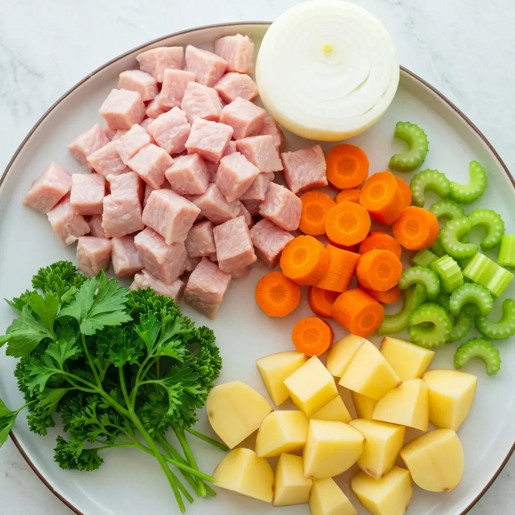 Ingredients for Turkey Meatball Soup arranged on a counter.