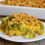 Broccoli Casserole with Cream of Chicken Soup baked in white dish