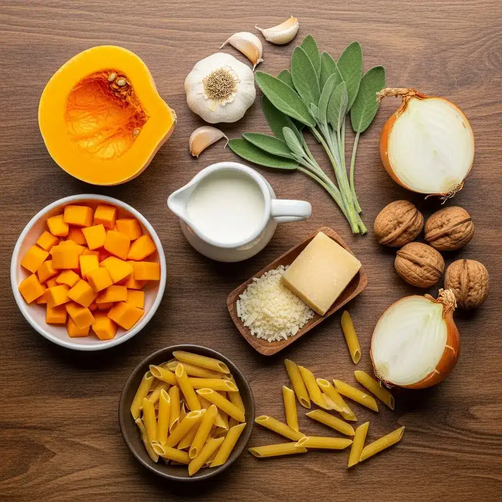 Ingredients for savory butternut squash pasta