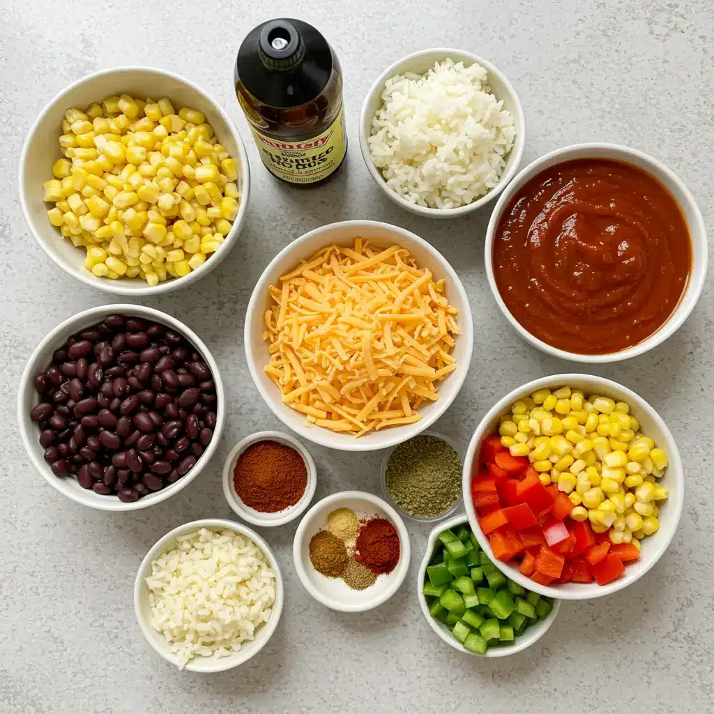 Ingredients for Cheesy Rice and Black Bean Enchilada Soup