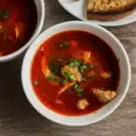 Chicken and orzo soup with garlic and paprika