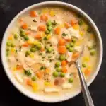 Chicken Pot Pie Soup in a cozy bowl