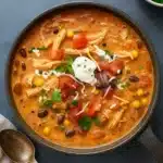 Chicken Taco Soup with Cream Cheese in a rustic bowl