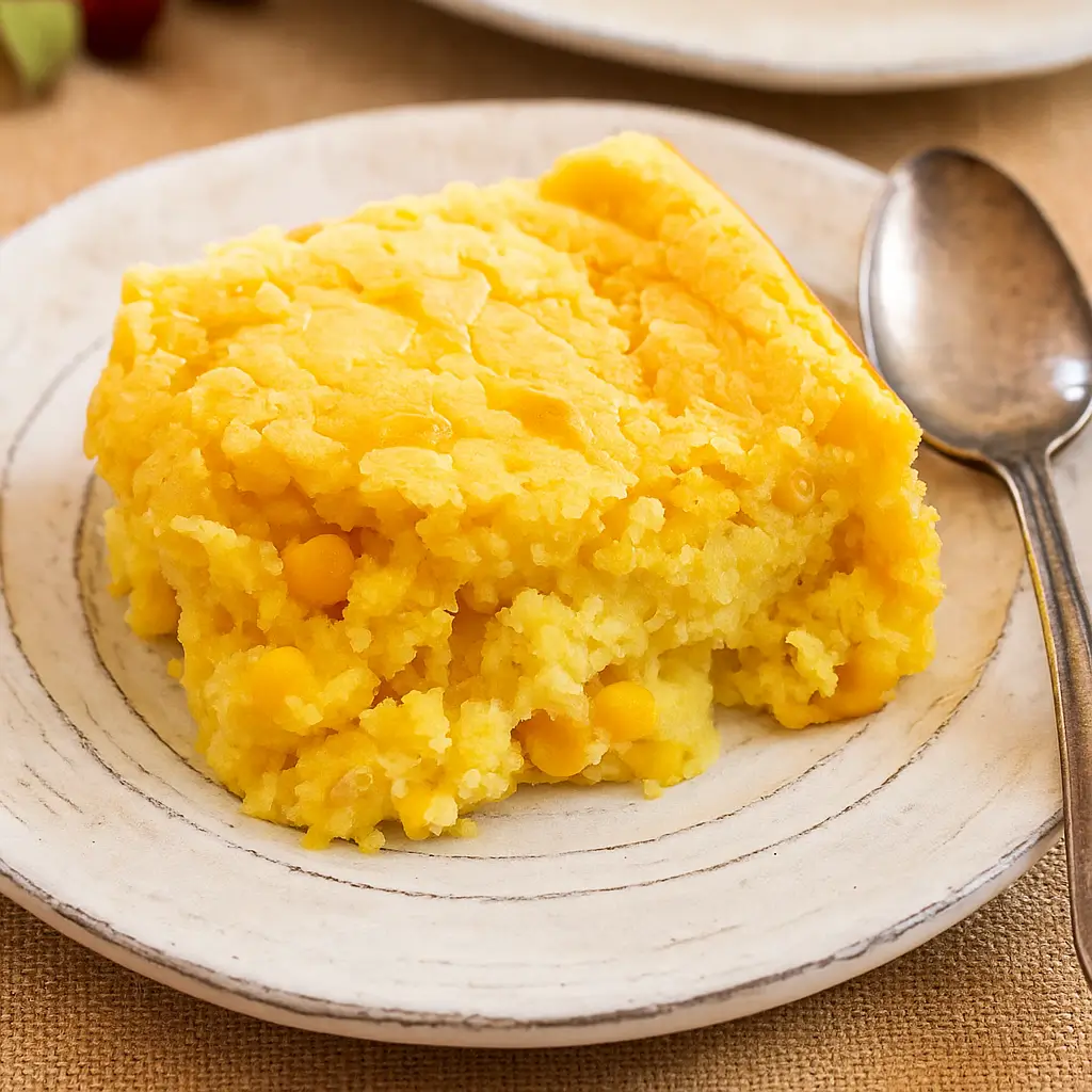 Corn Casserole Recipe baked in rustic Southern style
