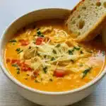Creamy Chicken Parmesan Soup in rustic bowl