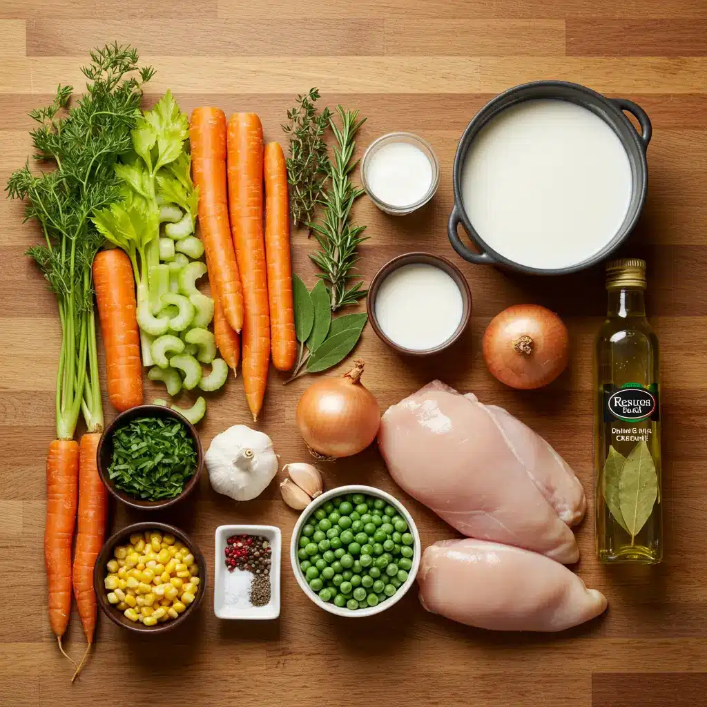 Creamy Chicken Soup fresh ingredients laid out on kitchen counter