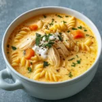 Creamy Chicken Soup served in a rustic bowl with fresh herbs