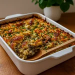 Creamy Chicken Wild Rice Casserole fresh out of the oven