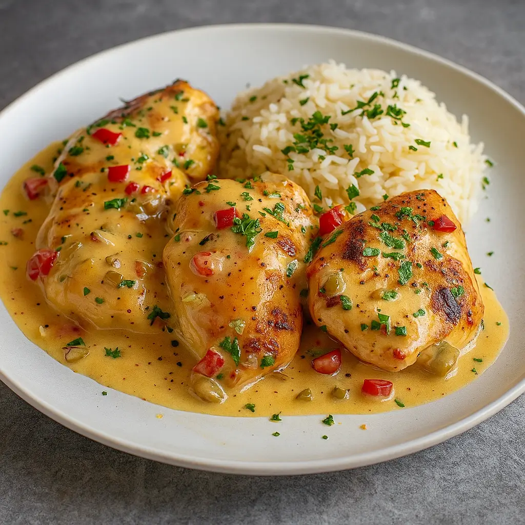 creamy pepperoncini chicken skillet in parmesan sauce