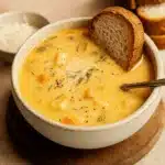 creamy vegetable soup in a bowl on rustic table