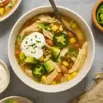 Crock Pot Green Enchilada Chicken Soup with toppings