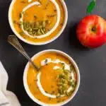 Crockpot Butternut Squash Soup with pumpkin seeds and sage