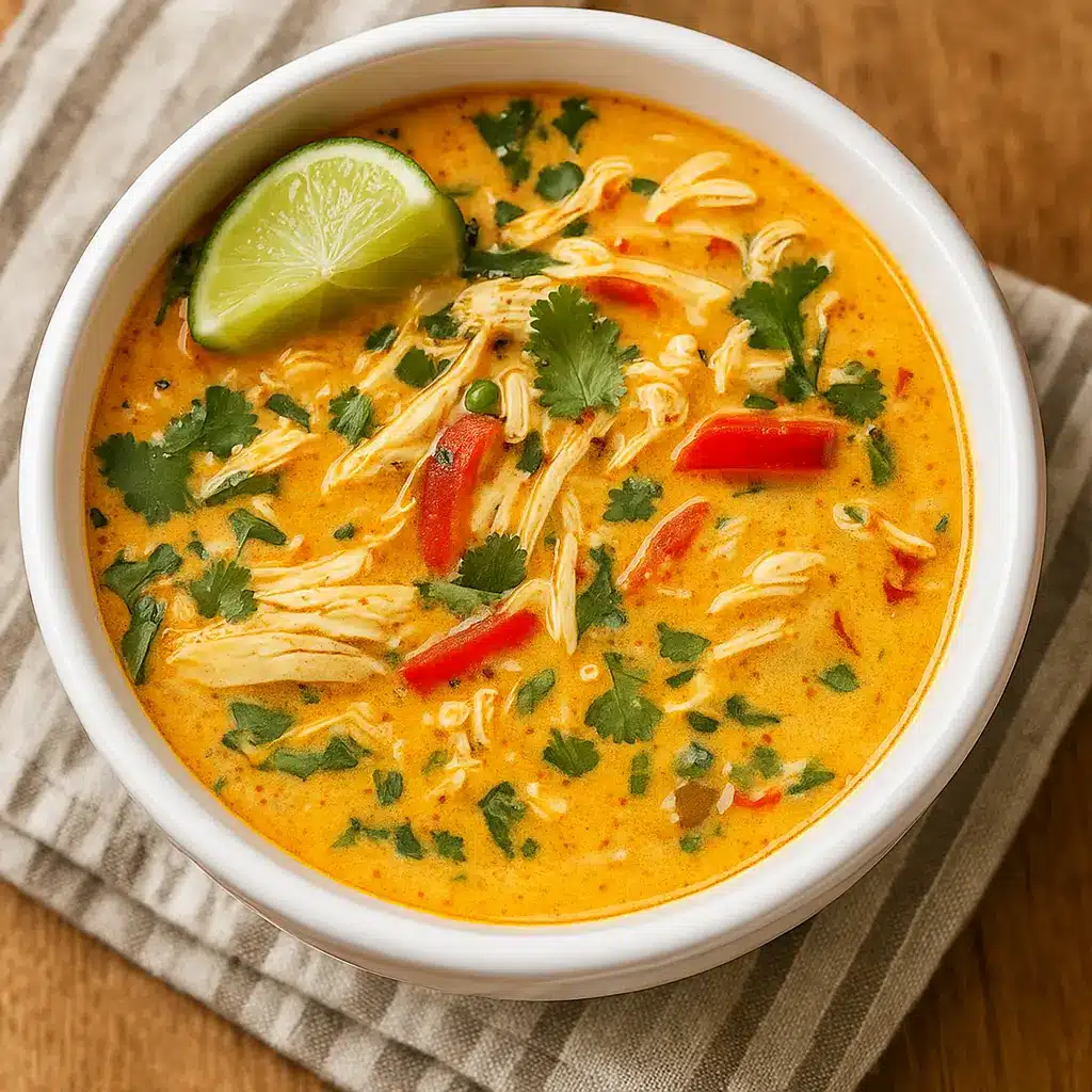 Crockpot Thai Coconut Chicken Soup in Bowl