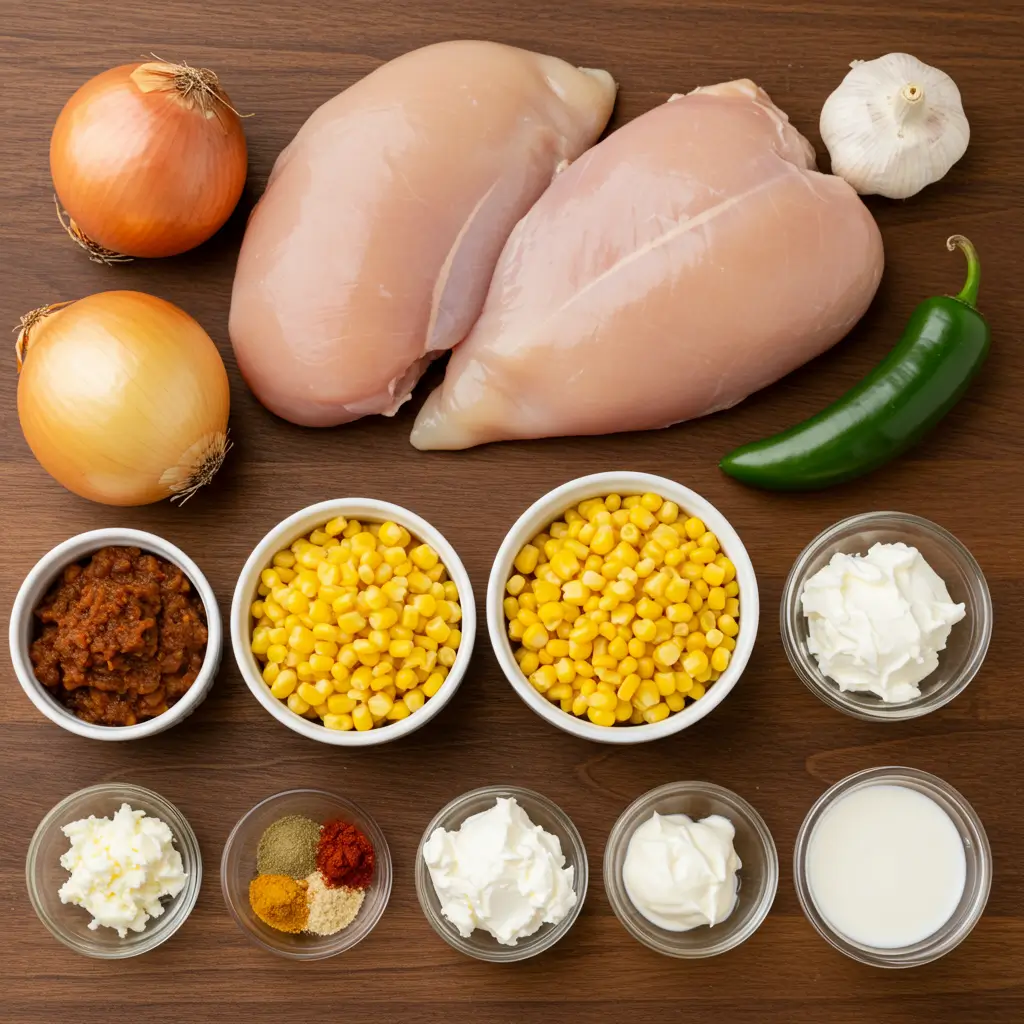 Crockpot White Chicken Chili Soup ingredients laid out on a table
