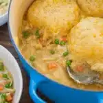 Drop Biscuit Chicken Pot Pie in Dutch oven